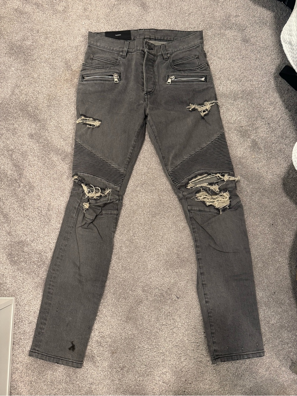 Balmain Men's Black Distressed Moto Skinny Jeans